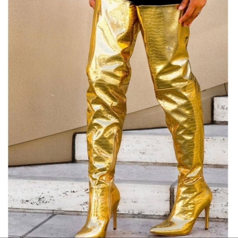 New In Box Gold Drama Queen Over The Knee Boot Sz 7 - Picture 5 of 16